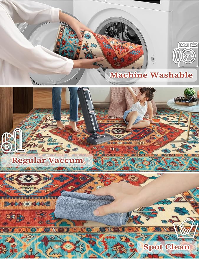 SERISSA Boho Kitchen Runner Rug, 3x7 Washable Non-Slip Runner Rug