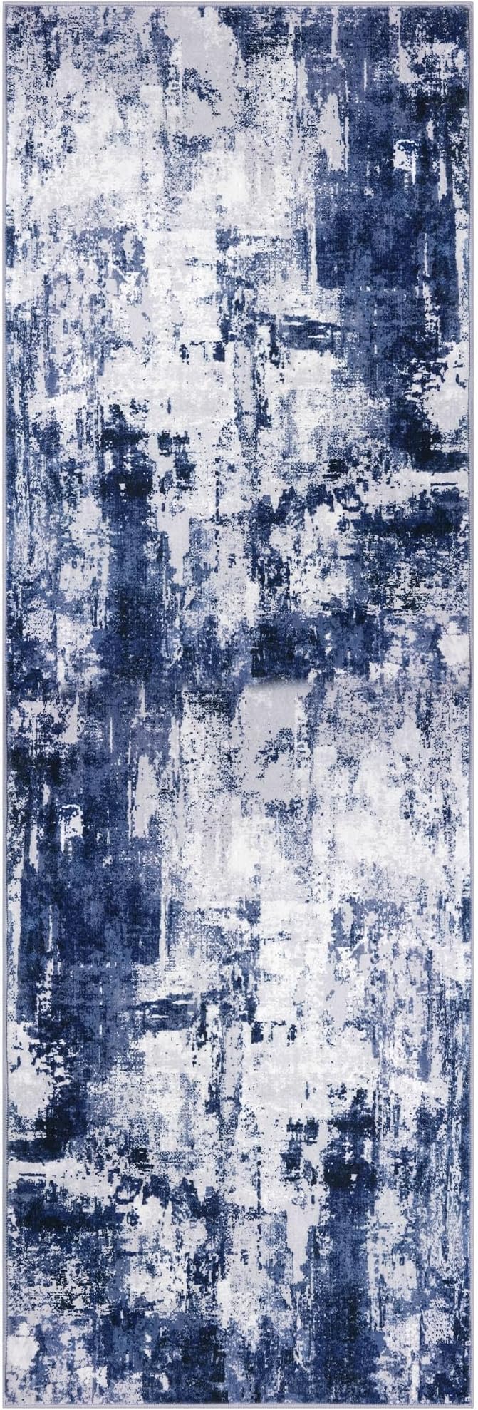 KOZYFLY Modern Abstract Runner Rug 2x6 Navy Blue Runners