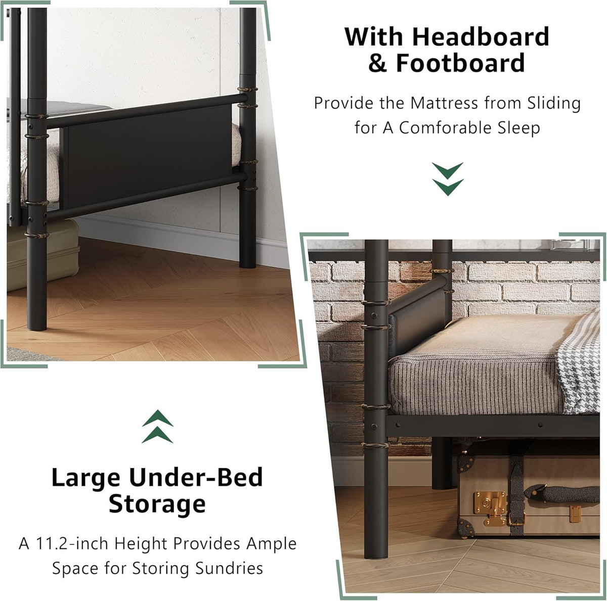 Metal Bunk Bed Twin Over Twin, Industrial Bunkbeds Heavy Duty Bed with Safety Guard Rails and Space-Saving Design, Steel Bed for School, Bedroom (Black)