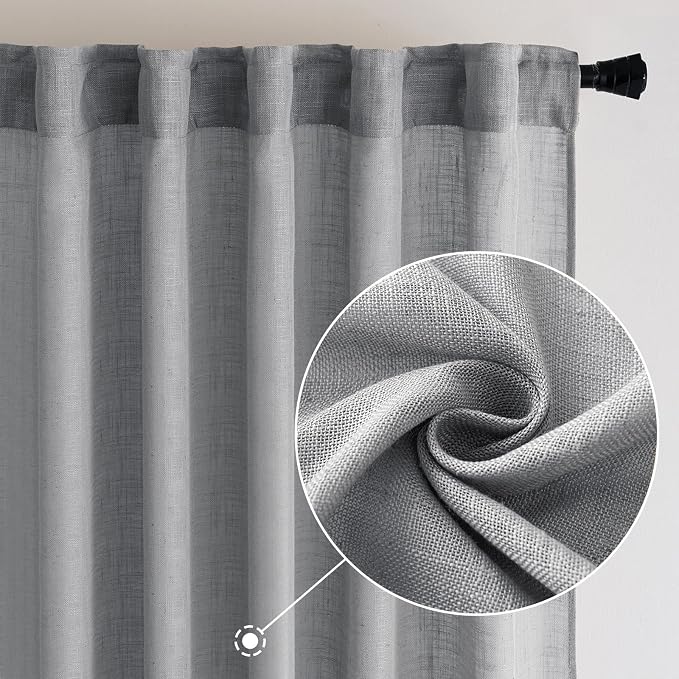 MIULEE Grey Linen Curtains 72 Inch Length