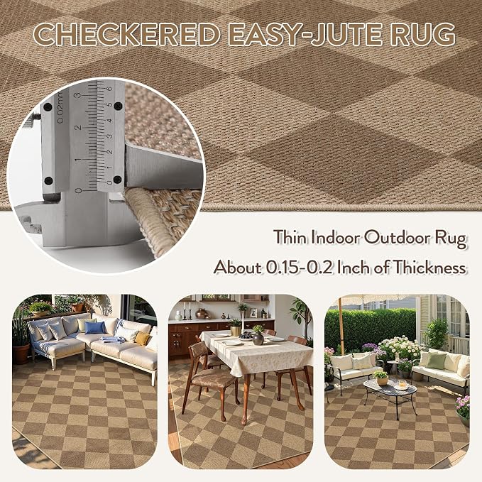 Lahome Colette Checkered Easy Jute 6x9 Rug, Large Rugs