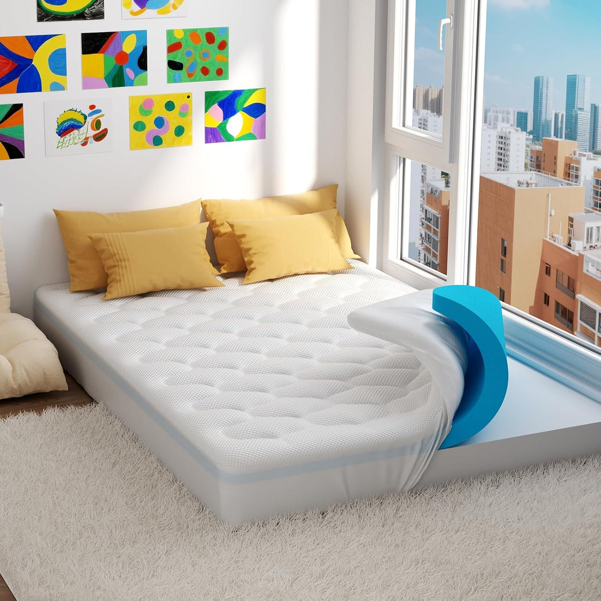 OhGeni Cooling 4 inch Dual Layer Full Mattress Topper, 2 inch Cooling Gel Memory Foam, 2 inch Down Alternative Pillow Top Pad, Mattresses Cover for Bed, Medium Support, Fits 6”-19” Deep Pocket