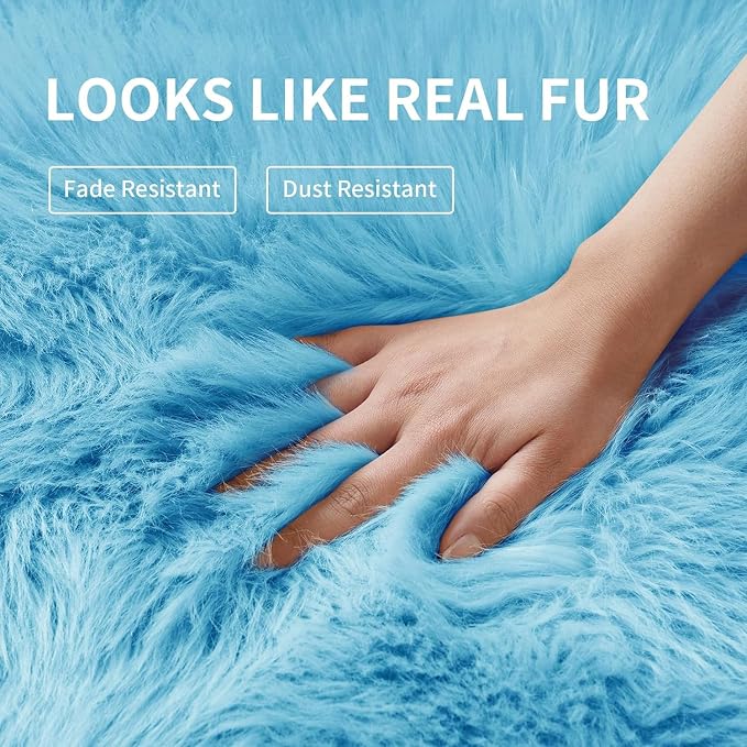 Faux Fur Rug for Bedroom, Fluffy Runner Rugs Soft Sheepskin Rug Sofa Couch Seat
