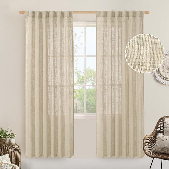 LAMIT Light Filtering Linen Curtains 80 inches Long