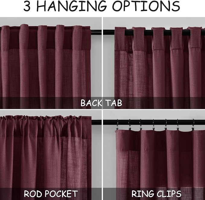 Burgundy Linen Curtains 63 Inches Long 2 Panel Sets