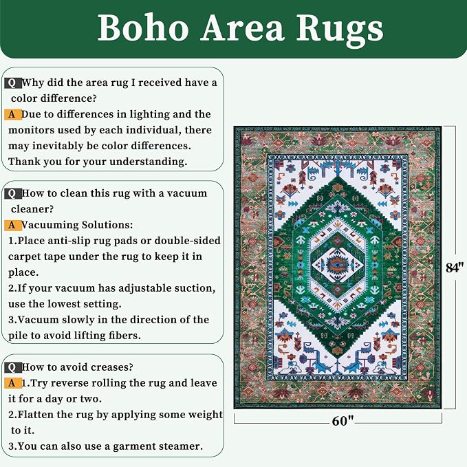 SERISSA 5x7 Boho Area Rug, Washable Non-Slip Rugs