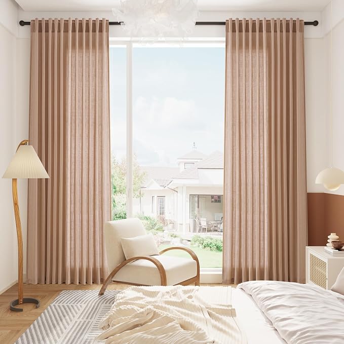 Nanspring Peach Linen Curtains 102 Inches Long Rod Pocket Back Tab Drapes 2