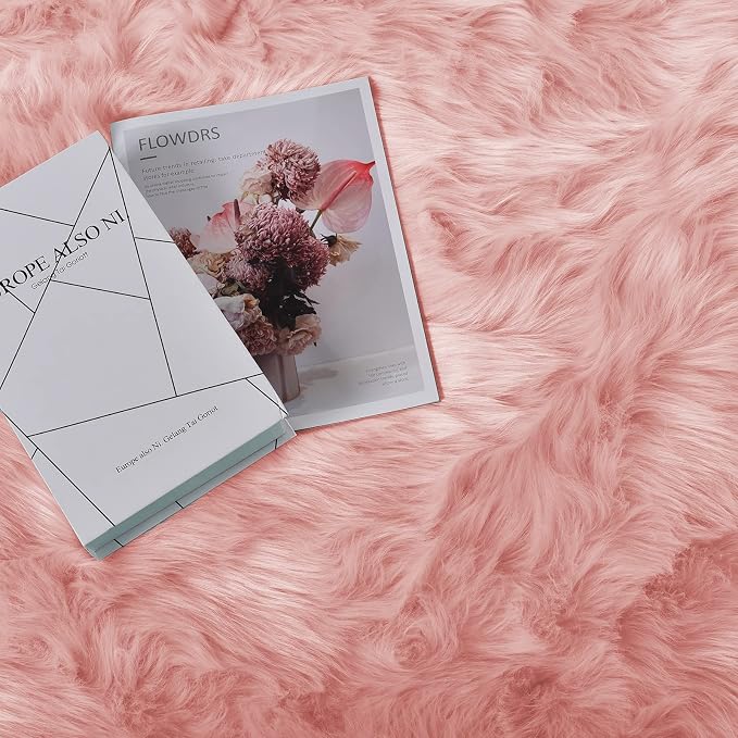 Goolela Pink Fluffy Fuzzy Rug for Girls Bedroom 3x5 Faux Fur Rug Furry Shag