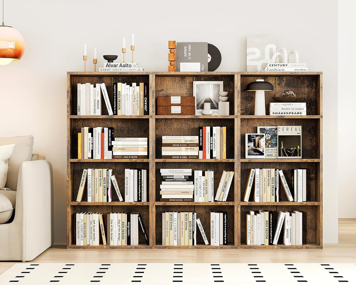 Casaottima 4-Tier Open Bookshelf and Bookcase, Floor Standing Display Storage Shelves for Living Room, Tall Book Shelf for Bedroom, Home Office, Dining Room, Vintage