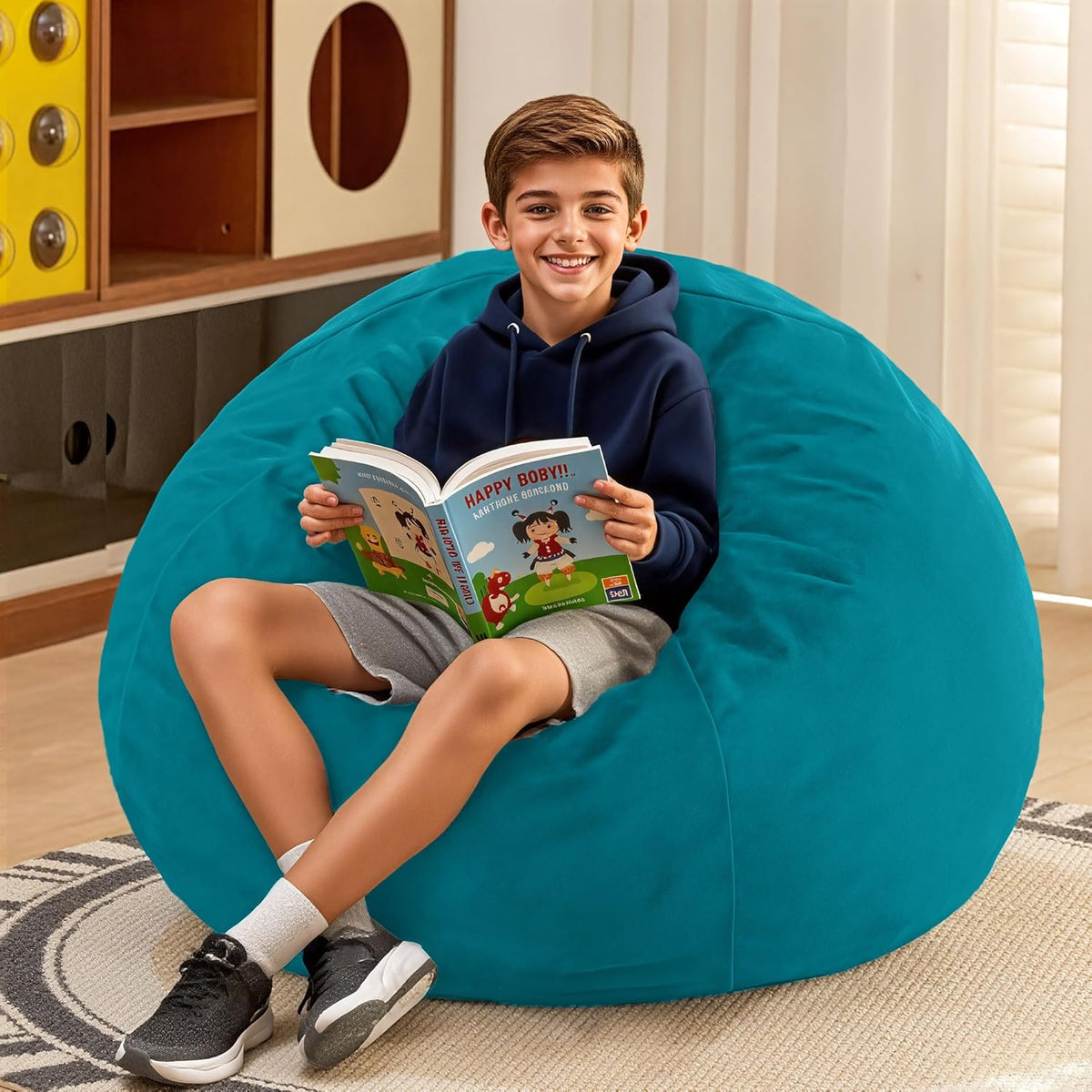 HABUTWAY 2FT Bean Bag Chair, 2' Beanbags Small Bean Bag Chairs with Filling, Teardrop Bean Bag Chair Luxurious Velvet Ultra Soft Fur with Removable Cover (Dark Green)