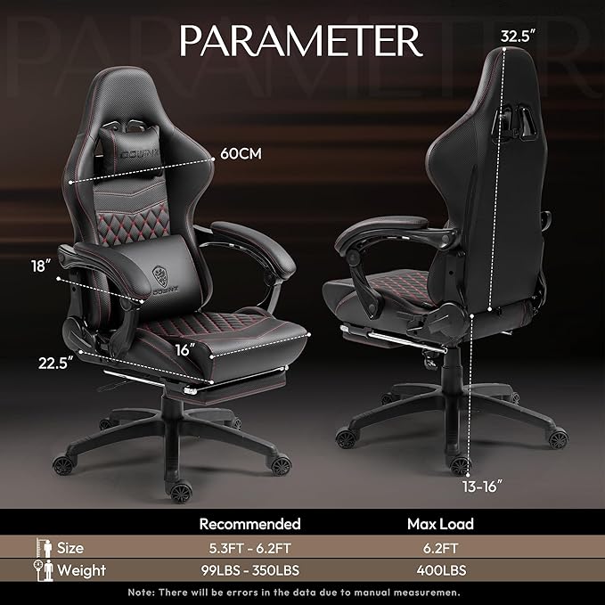 Dowinx Gaming Chair Big and Tall, Ergonomic PC Gaming Chair with Footrest & Massage, Racing Style Reclining Computer Chair for Adults, 400LBS Capacity - Heavy Duty Gamer Chair, Black