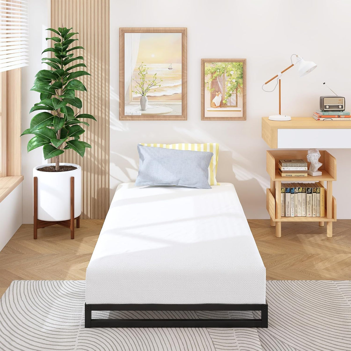 4 Inch Twin XL Bed Frames Heavy Duty Sturdy Metal Platform Bed Frame No Box Spring Needed, Noise Free, Easy Assembly, Black