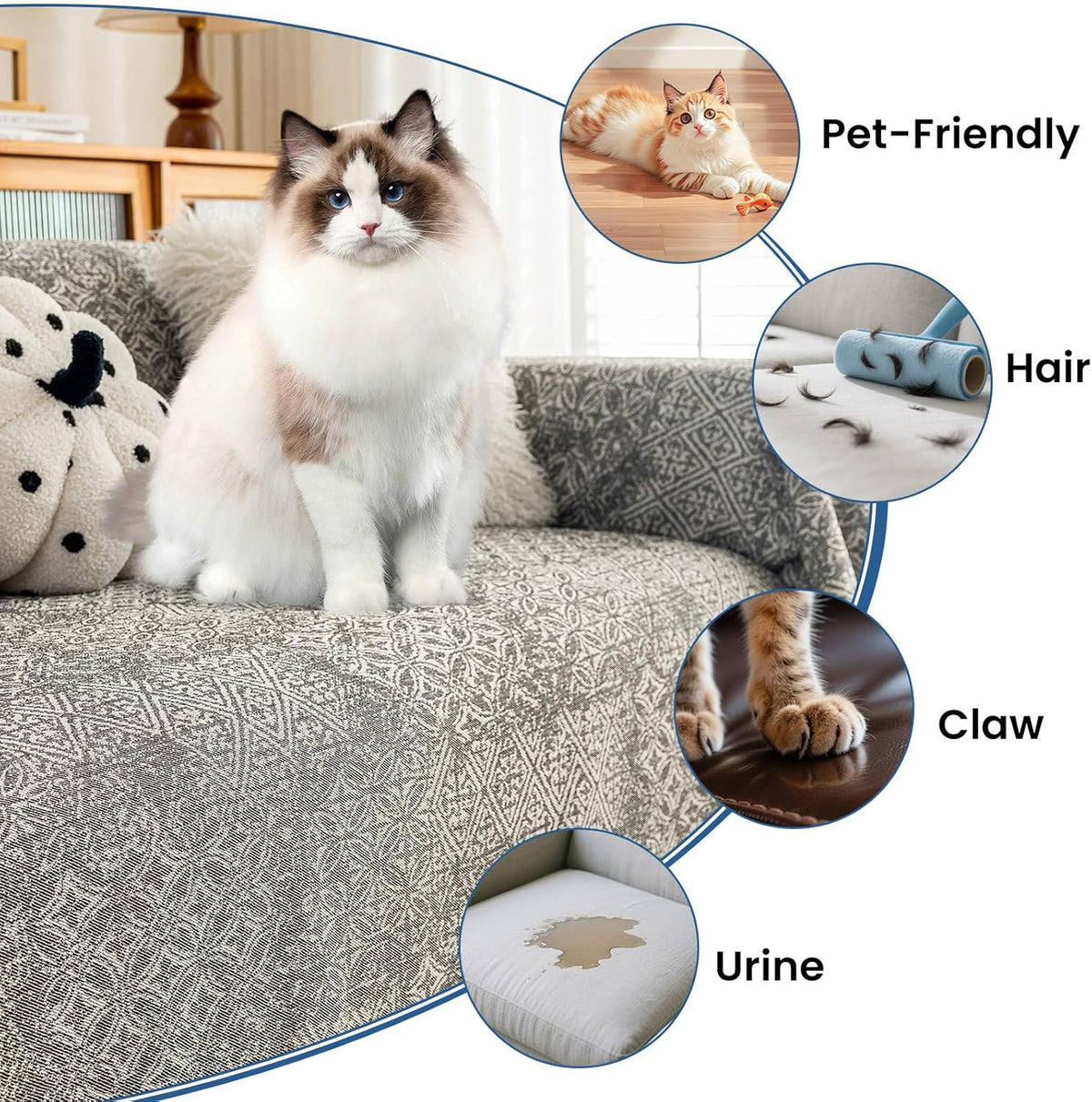 STACYPIK Geometric Pattern Sofa Cover Blanket, Black Couch Throw for Living Room, Couch Covers for Dogs, Washable Furniture Protector for 2 Cushion Sofa with Tassel, Anti-Slip Throw Cover-71X118IN