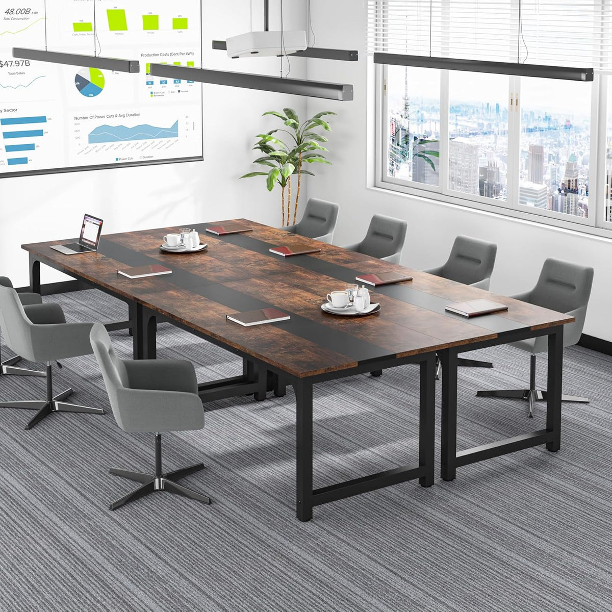 Tribesigns 63” Executive Desk, Large Office Computer Desk with Thicken Frame, Modern Simple Workstation Business Furniture for Home Office, Vintage Brown/Black