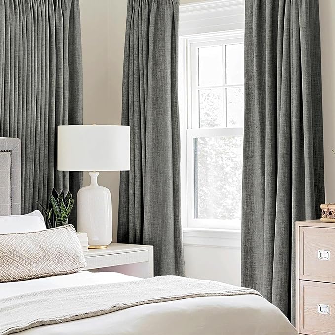 MIULEE Linen Texture Curtains for Bedroom Solid 100% Blackout Thermal Insulated