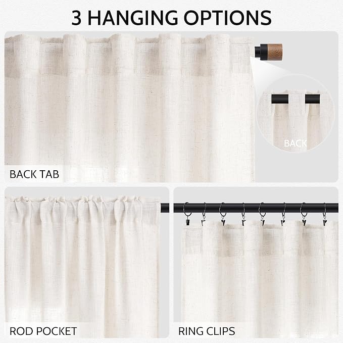 Ivory White Linen 112 Inch Curtains
