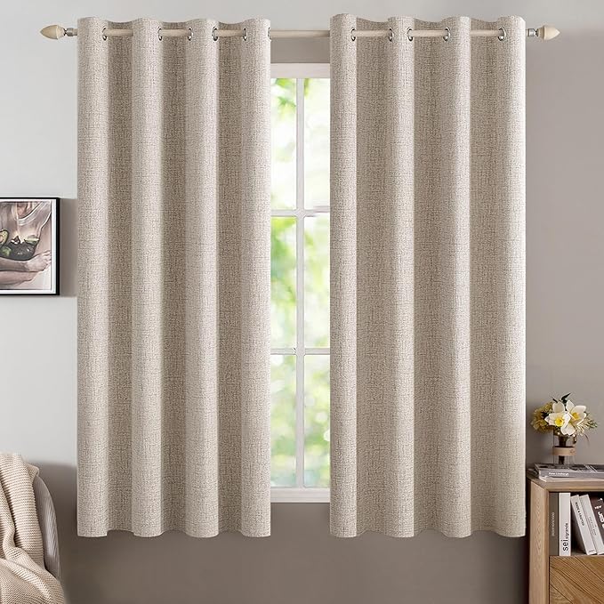MIULEE Linen Textured Curtains for Bedroom Solid 100% Blackout Thermal