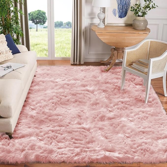 Goolela Pink Area Rug 8x10 Fluffy Fuzzy Furry Rug