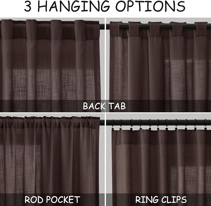Nanspring Coffee Linen Boho Curtains