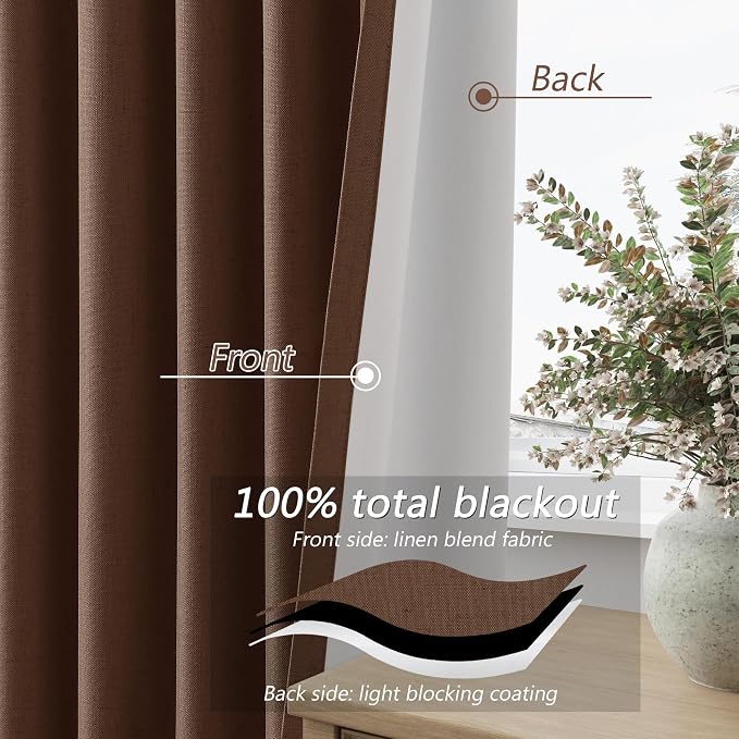 Guken 100% Blackout Curtains 90 Inch Length 2 Panels Set