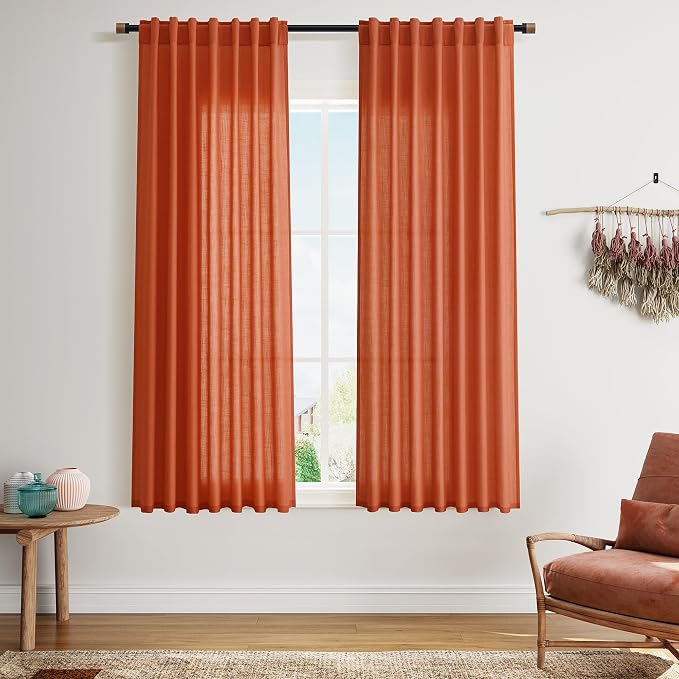 Bright Orange Curtains 63 Inches Long 2 Panel Sets