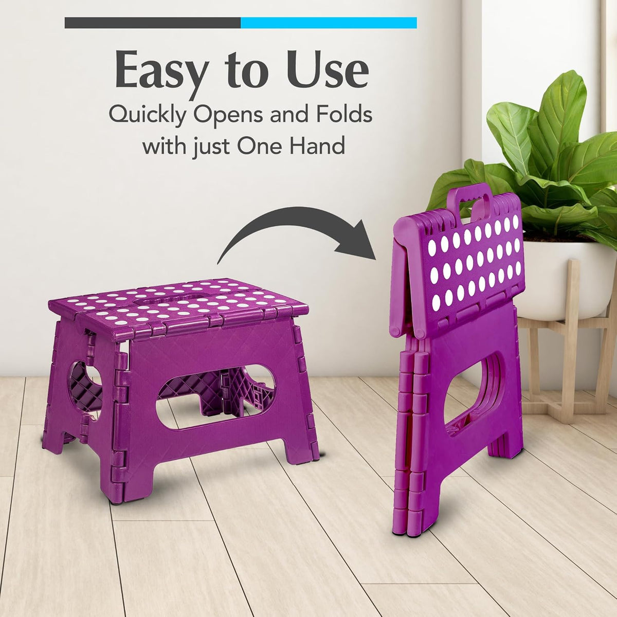 Handy Laundry Folding Lightweight Step Stool - Sturdy Enough to Support Adults and Safe Enough for Kids - Opens Easy with One Flip - Great for Kitchen, Bathroom or Bedroom (Purple | 2-Pack)
