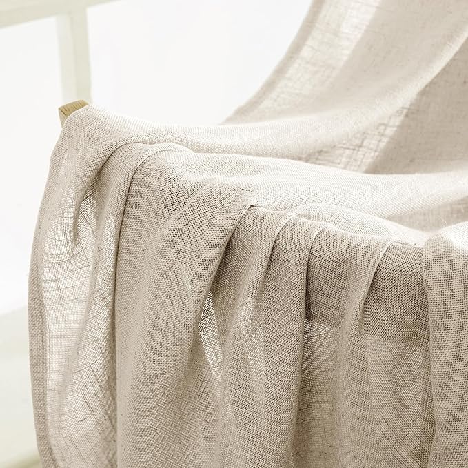MIULEE Beige Linen Curtains 108 Inches Long 2 Panels