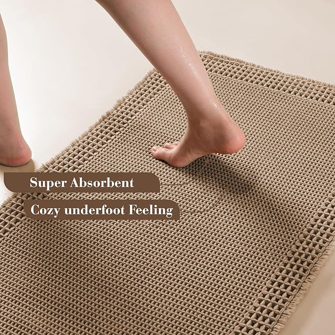 RESARE Waffle Bath Mat for Bathroom, Super Absorbent Bathroom Rugs Non Slip