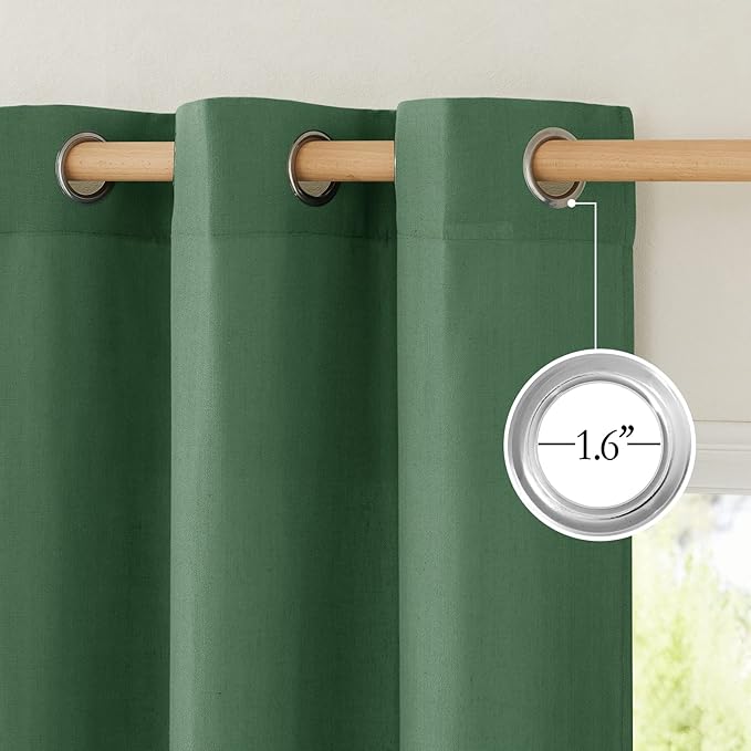 NICETOWN Flax Linen Olive Green Curtains 108 inches Long, Grommet Privacy Semi