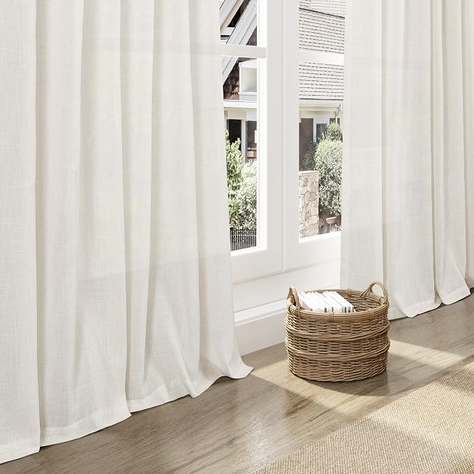 Nanspring Cream Linen Back Tab Curtains 86 Inch Length