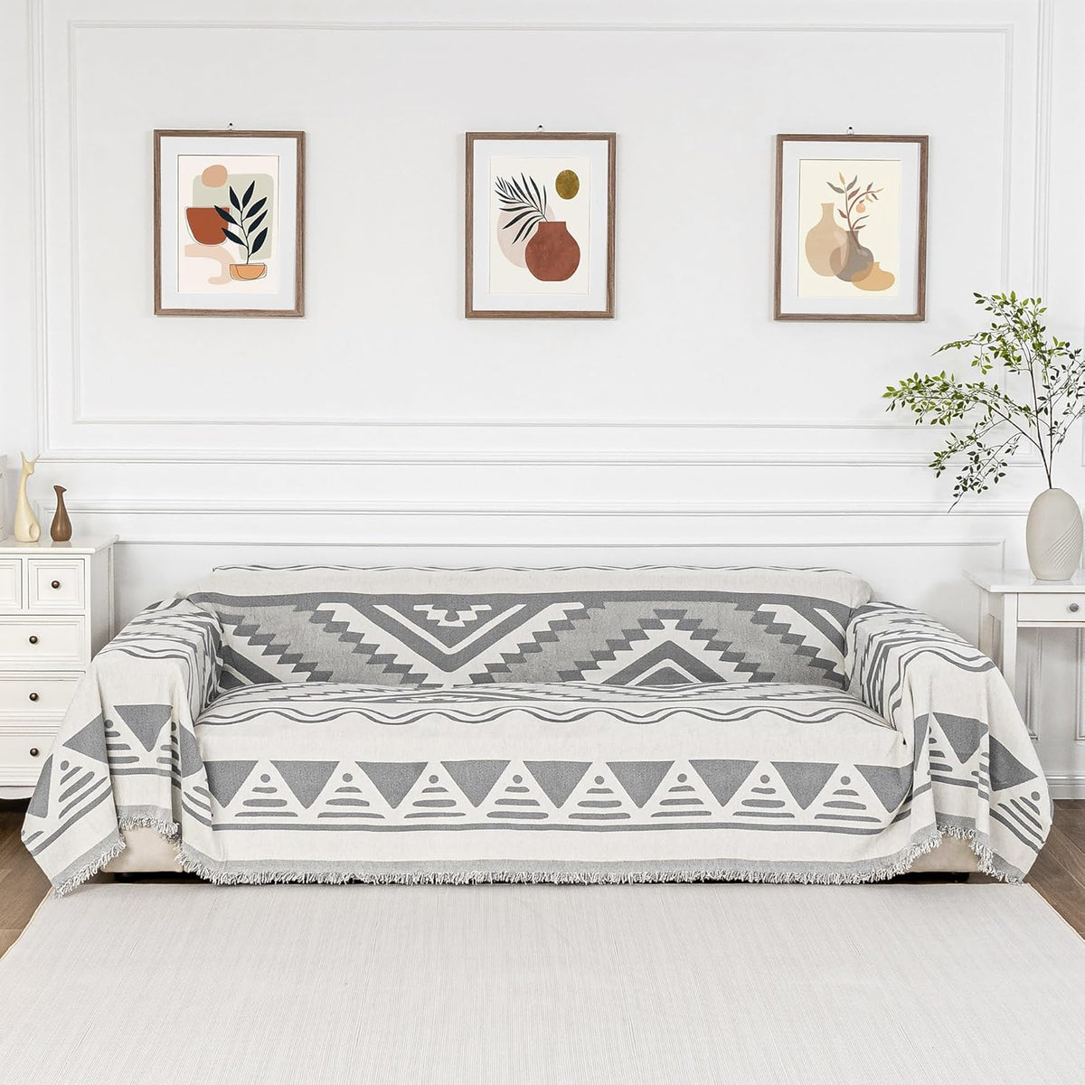 MYSKY HOME Couch Cover for Sectional Sofa Set for Dog Cat Pets Couch Cover 3 Cushion Couch Sofa Chenille Boho Geometric Furniture Sofa Cover Washable Couch Protector Multi-Use Throw Blanket, 71" X134"