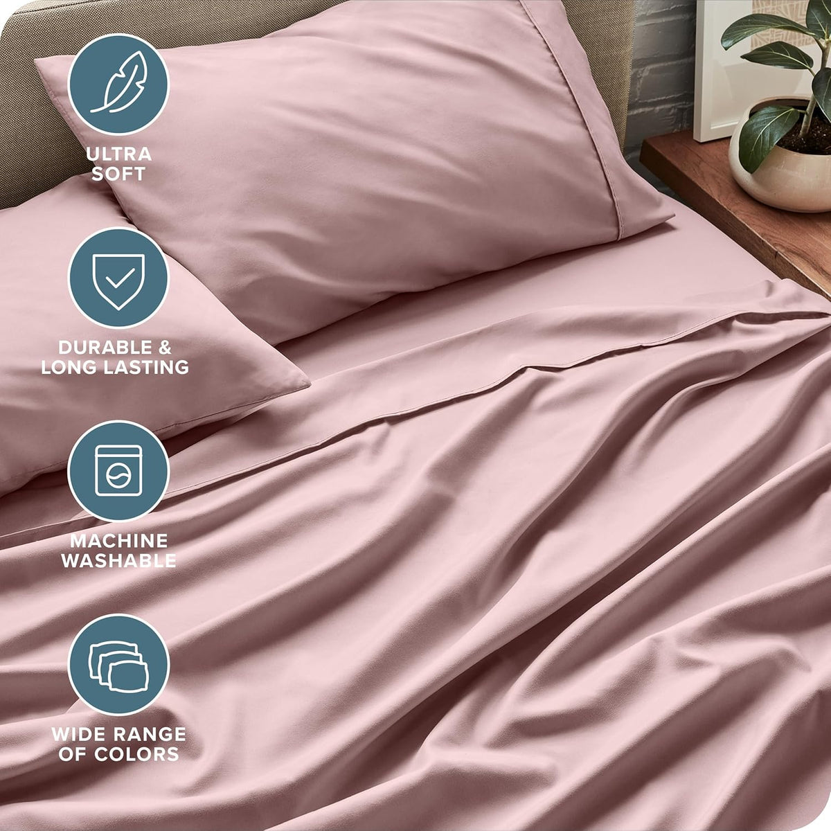 Bare Home Twin Sheet Set - 1800 Ultra-Soft Microfiber Twin Bed Sheets - Double Brushed - Deep Pockets - Easy Fit - Extra Soft - 3 Piece Set - Bedding Sheets & Pillowcases (Twin, Mauve)