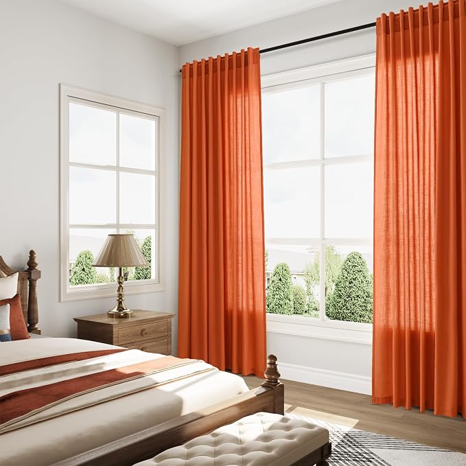 Bright Orange Curtains 63 Inches Long 2 Panel Sets