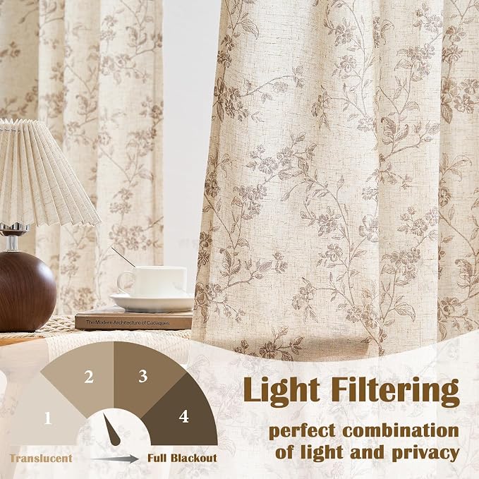 Lazzzy Floral Linen Curtains Farmhouse Extra Long Curtain