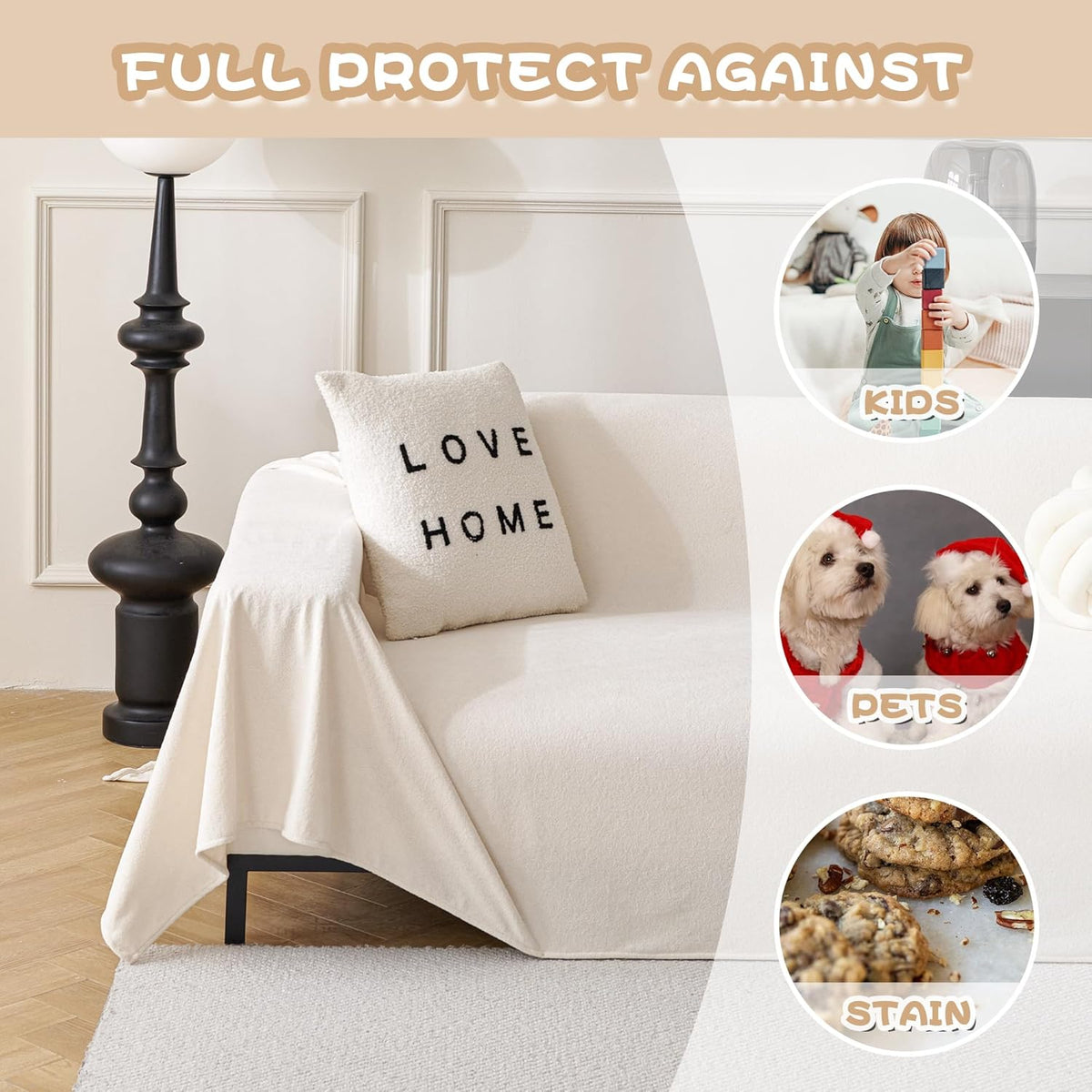 MYSKY HOME White Couch Cover for Dogs Washable Pet Couch Cover Furniture Protector Cover Non Slip Soft Couch Sofa Cover, Love Seat Couch Covers, Sofa Covers Washable, 71" x 102"