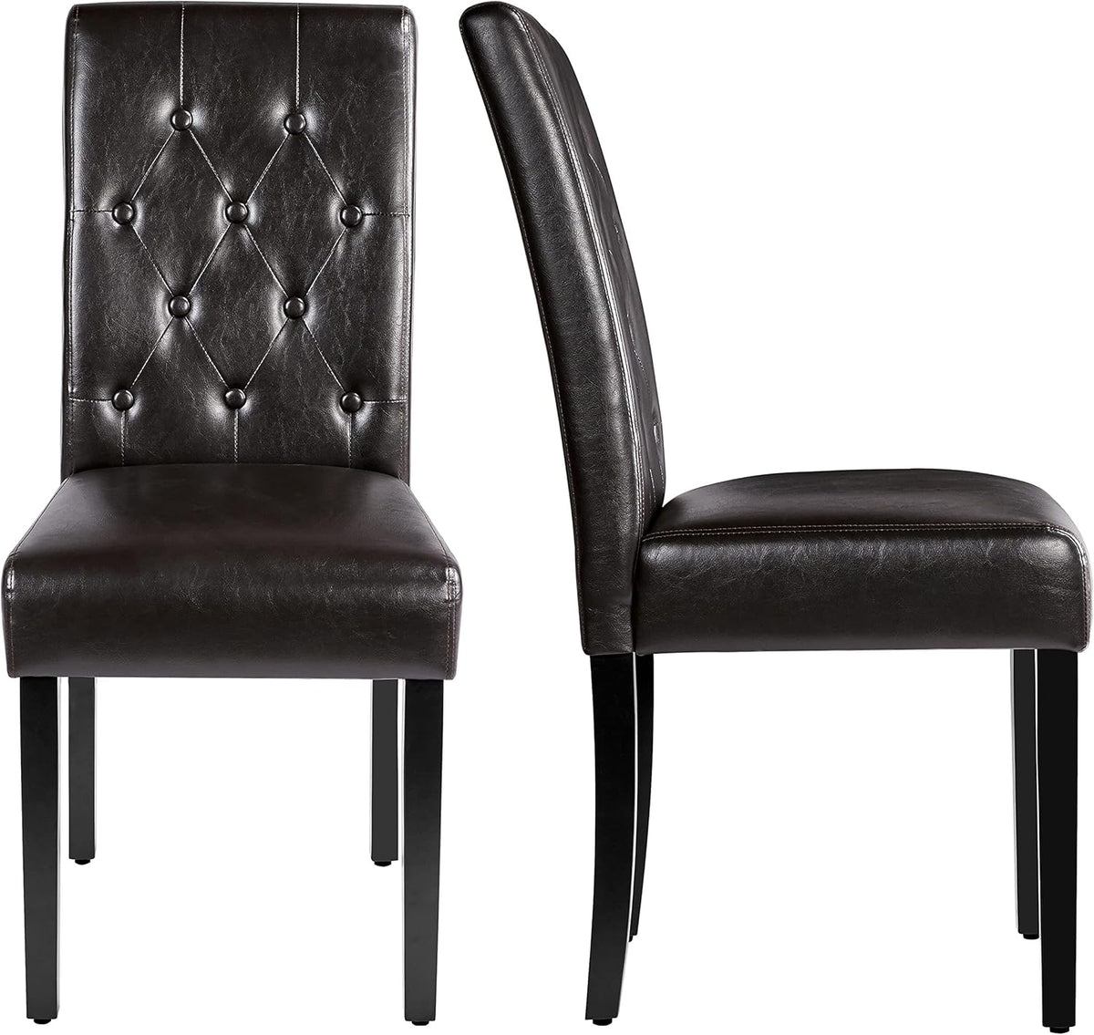 Yaheetech Dining Chairs Set of 2 Modern Style Faux Leather Dining Room Chairs with Solid Wood Legs and Button Tufted Padded for Home Kitchen, Brown
