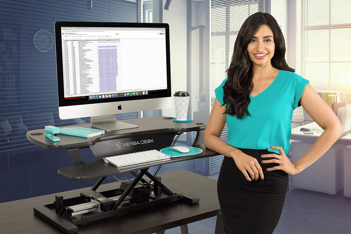 VERSADESK Electric Standing Desk Converter, 48 Inch PowerPro Height-Adjustable Sit Stand Desktop Riser, Keyboard Tray, USB Charging Port, 48" W X 24" D, Black