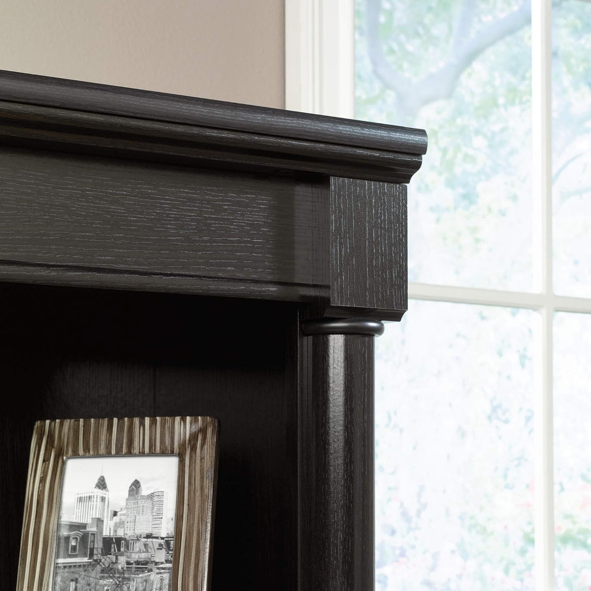 Sauder Palladia Library with Doors/Book Shelf, L: 29.37" x W: 13.90" x H: 71.85", Wind Oak