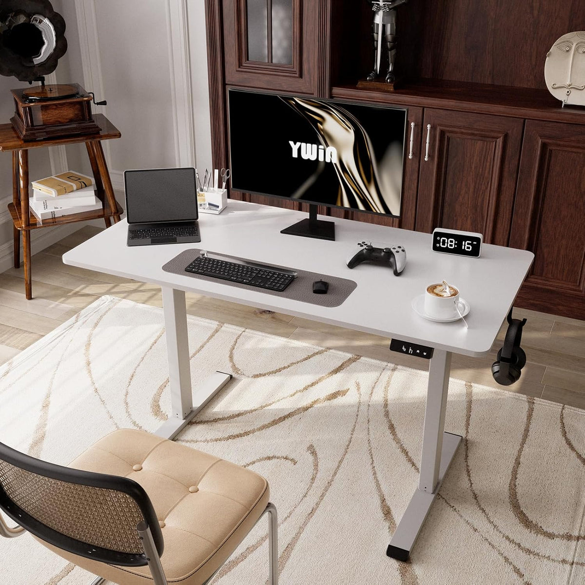 Ywin Electric Height Adjustable Standing Desk, 55 x 24 inches Sit Stand Desk with Wheels, Ergonomic Stand Up Desk for Home Office