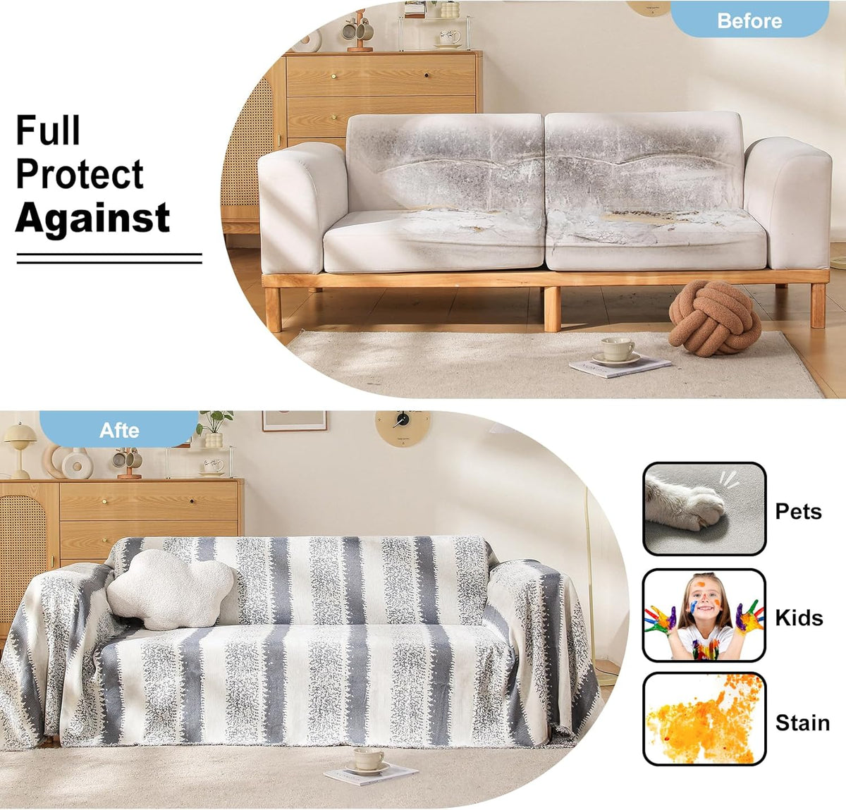Boho Sofa Cover, Couch Cover Blanket, Sofa Covers for 2 Cushion Couch, Washable Sectional Couch Covers for Dogs Pet Furniture Protector Sofa Blanket Cover for Living Room(1# Grey, 71" x 118")