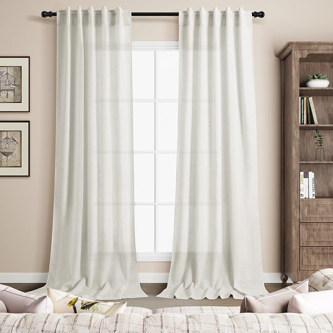 Cream Linen Curtains 108 inches Long