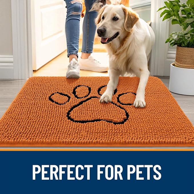 OLANLY Dog Door Mat for Muddy Paws 36x24, Paw Print Design, Absorbs Moisture