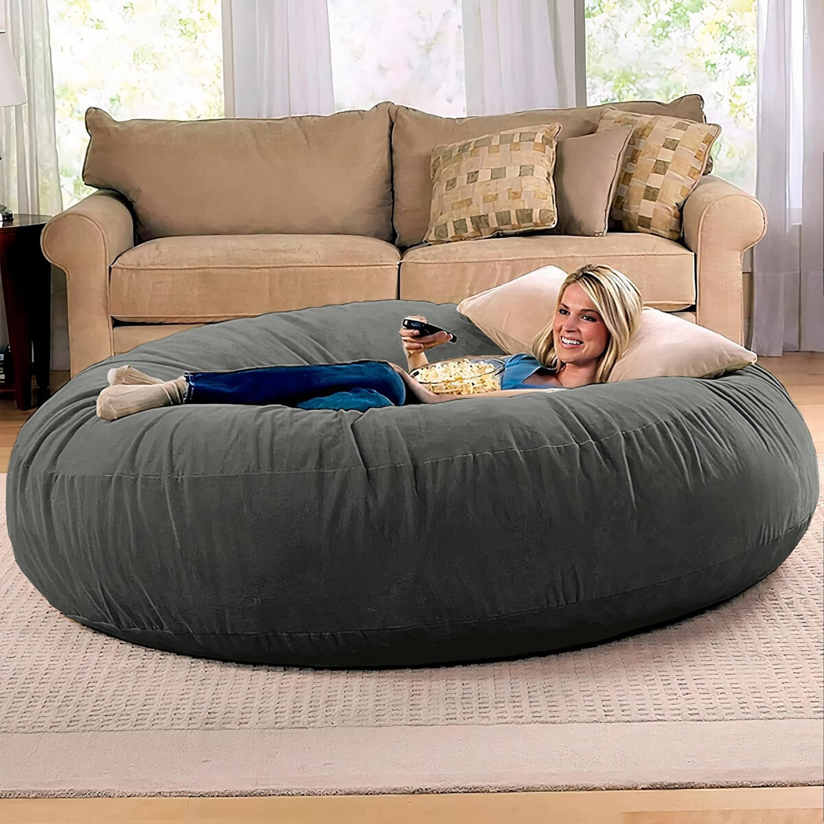 Jaxx 6 Foot Cocoon - 2-in-1 Convertible Bean Bag Bed & Large Bean Bag Chair for Adults, Charcoal