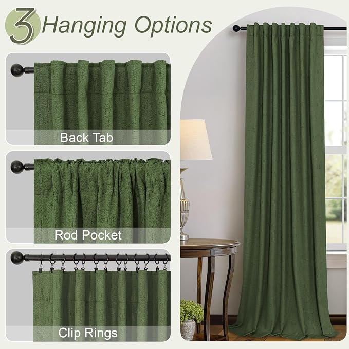 Olive Green Blackout Curtains 84 Inches Long 2 Panels Linen Boho Black Out Dark
