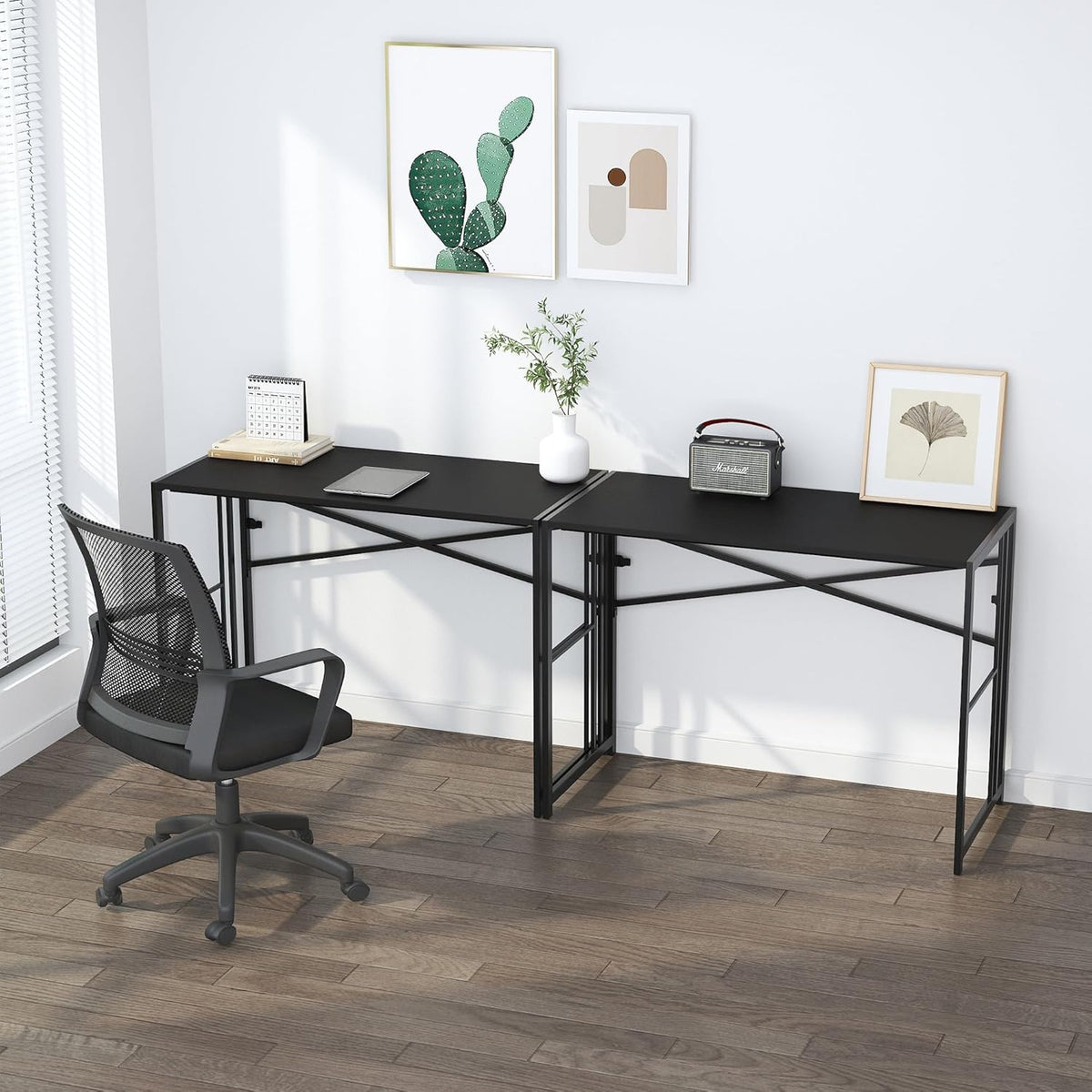 Folding Desk 40 inch Writing Gaming Computer Camping Desk, No Assembly Required Home Office Table, Black