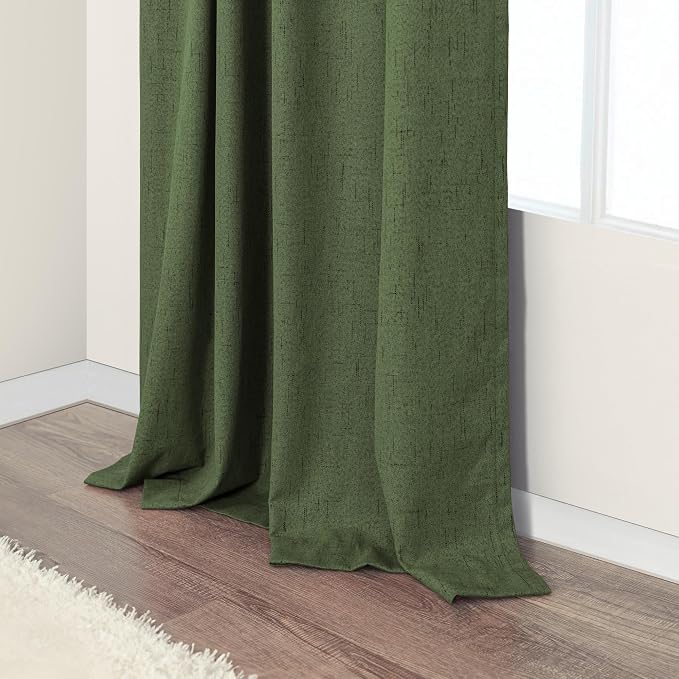 Olive Green Blackout Curtains 84 Inches Long 2 Panels Linen Boho Black Out Dark