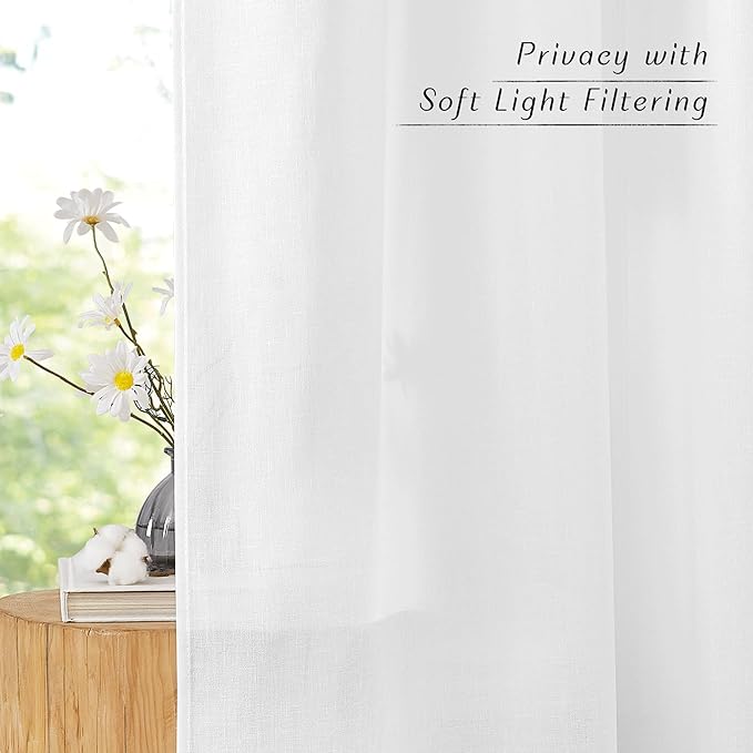 NICETOWN White Linen Curtains 102 inches Long