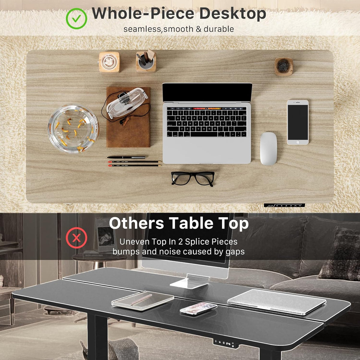 JOY worker Small Electric Standing Desk, 40" x 20" Whole Piece Height Adjustable Table with Memory Controller, Sit to Stand Desk Workstation for Home Office, Light Walnut