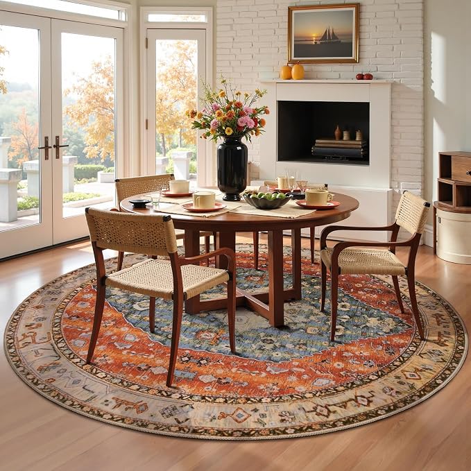 SERISSA Boho Round Area Rug, 6ft Washable Non-Slip Circle Rug, Ultra Soft