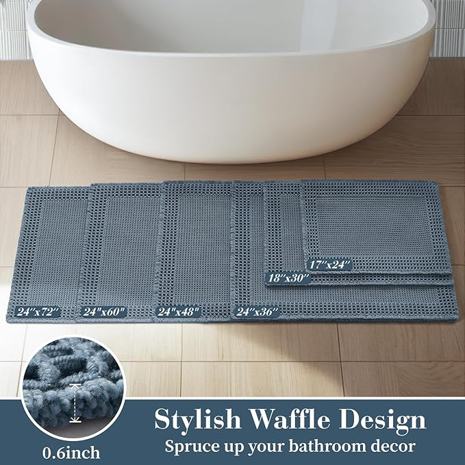 RESARE Waffle Bathroom Runner Rugs, Super Absorbent Bath Mat Non Slip Washable